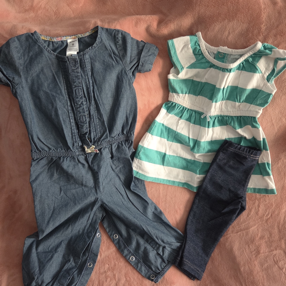 Carter's Denim Romper and Striped Dress Set